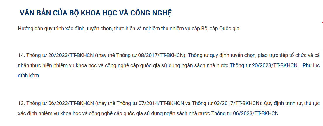 VĂN BẢN CỦA BỘ KHOA HỌC VÀ CÔNG NGHỆ